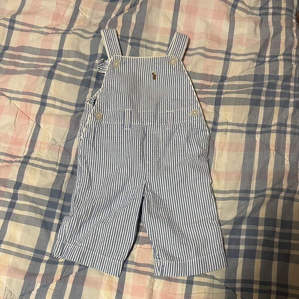Ralph Lauren Kids Navy and White Striped Overalls - 3-6mo